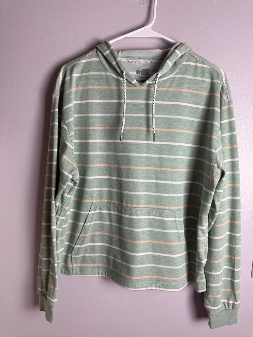 Salty Crew Men’s Green White Striped Hooded Pullover Jacket SZ M 40 UPF Casual